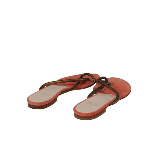 Moschino Womens Cheap And Chic Sandals US 7.5 Orange Gold Thong Slip On Slides - Picture 7 of 10